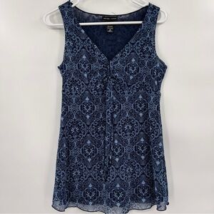 New‎ York & Company Y2K Babydoll Tank Top Size Medium Blue Sheer Whimsigoth